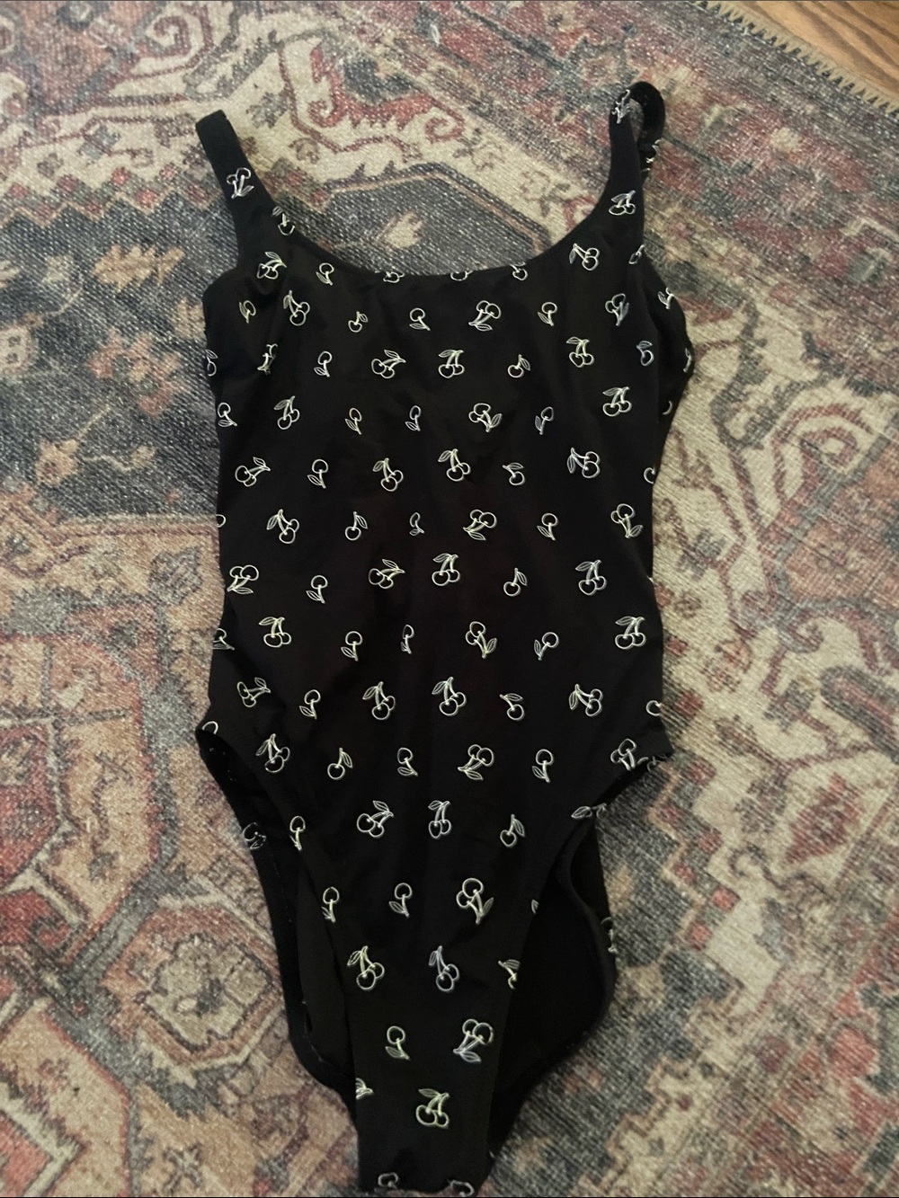 J. Crew Black One-Piece Swimsuit with White Cherry Print